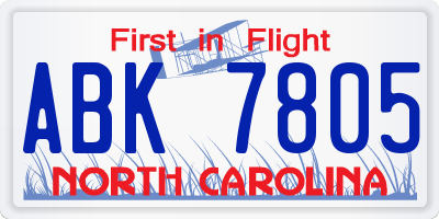 NC license plate ABK7805