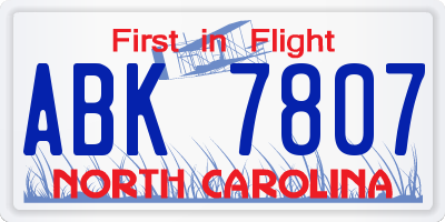NC license plate ABK7807