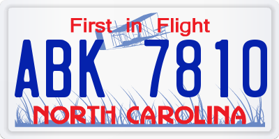 NC license plate ABK7810