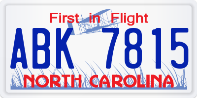 NC license plate ABK7815