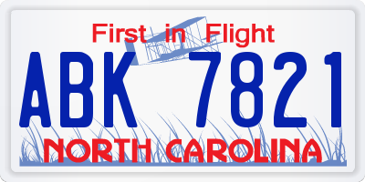 NC license plate ABK7821