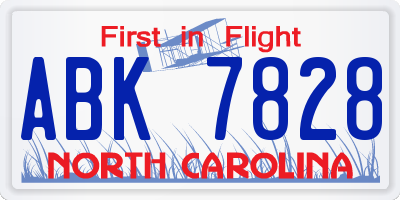 NC license plate ABK7828