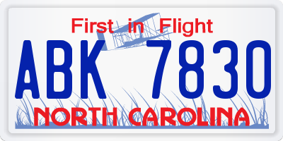 NC license plate ABK7830