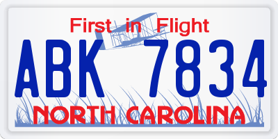 NC license plate ABK7834