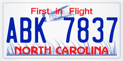 NC license plate ABK7837