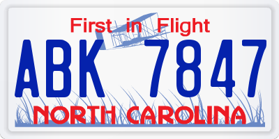NC license plate ABK7847