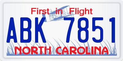 NC license plate ABK7851