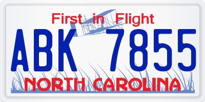 NC license plate ABK7855