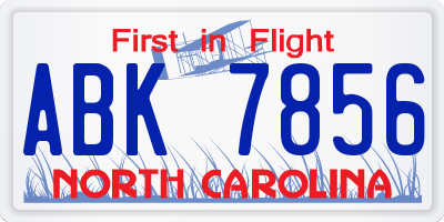 NC license plate ABK7856