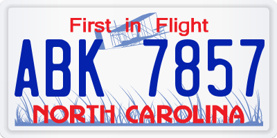 NC license plate ABK7857