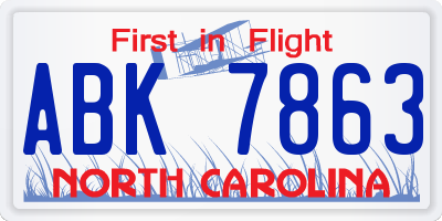 NC license plate ABK7863