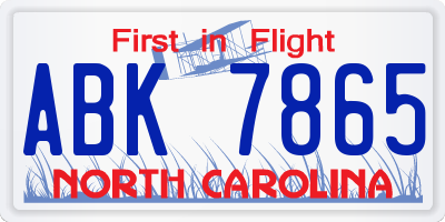 NC license plate ABK7865