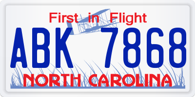 NC license plate ABK7868