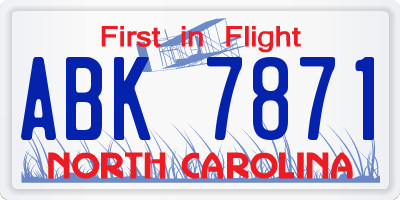 NC license plate ABK7871