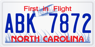 NC license plate ABK7872