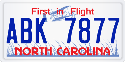 NC license plate ABK7877