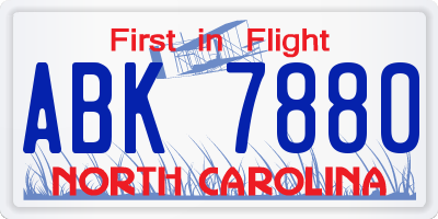 NC license plate ABK7880