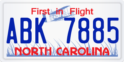 NC license plate ABK7885