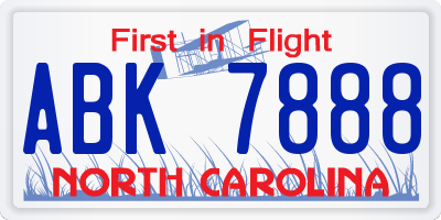 NC license plate ABK7888