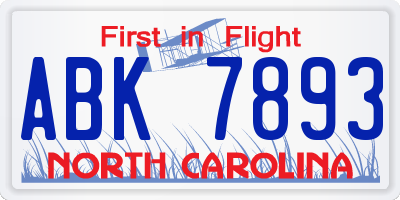 NC license plate ABK7893