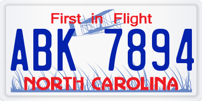 NC license plate ABK7894