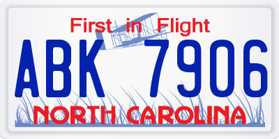 NC license plate ABK7906
