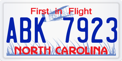 NC license plate ABK7923