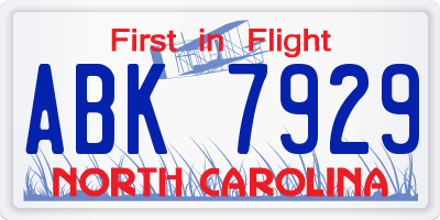 NC license plate ABK7929