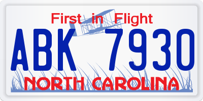 NC license plate ABK7930