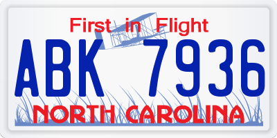 NC license plate ABK7936