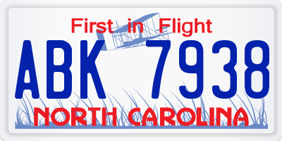 NC license plate ABK7938