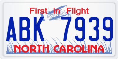 NC license plate ABK7939