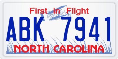 NC license plate ABK7941