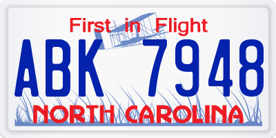 NC license plate ABK7948