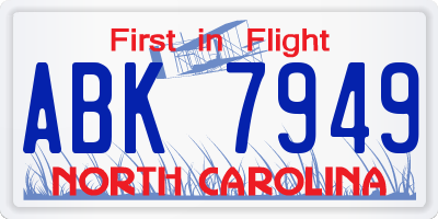 NC license plate ABK7949