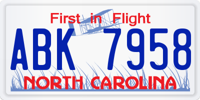 NC license plate ABK7958