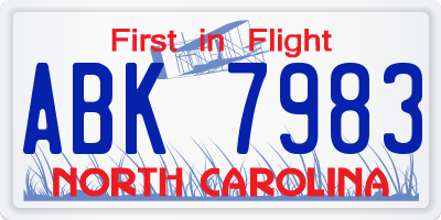 NC license plate ABK7983