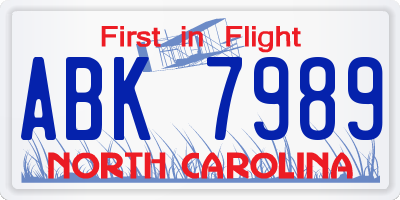 NC license plate ABK7989