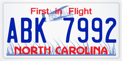 NC license plate ABK7992