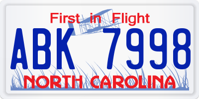 NC license plate ABK7998