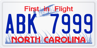 NC license plate ABK7999