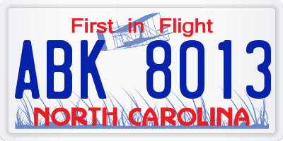 NC license plate ABK8013