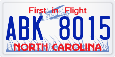 NC license plate ABK8015