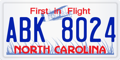 NC license plate ABK8024