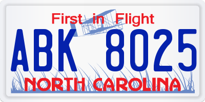 NC license plate ABK8025