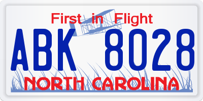 NC license plate ABK8028