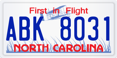 NC license plate ABK8031