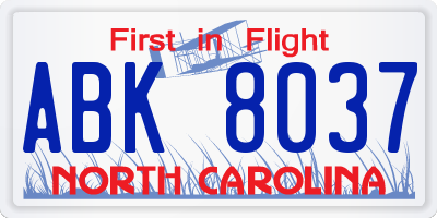 NC license plate ABK8037