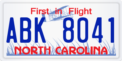 NC license plate ABK8041