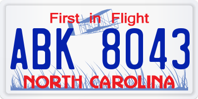 NC license plate ABK8043